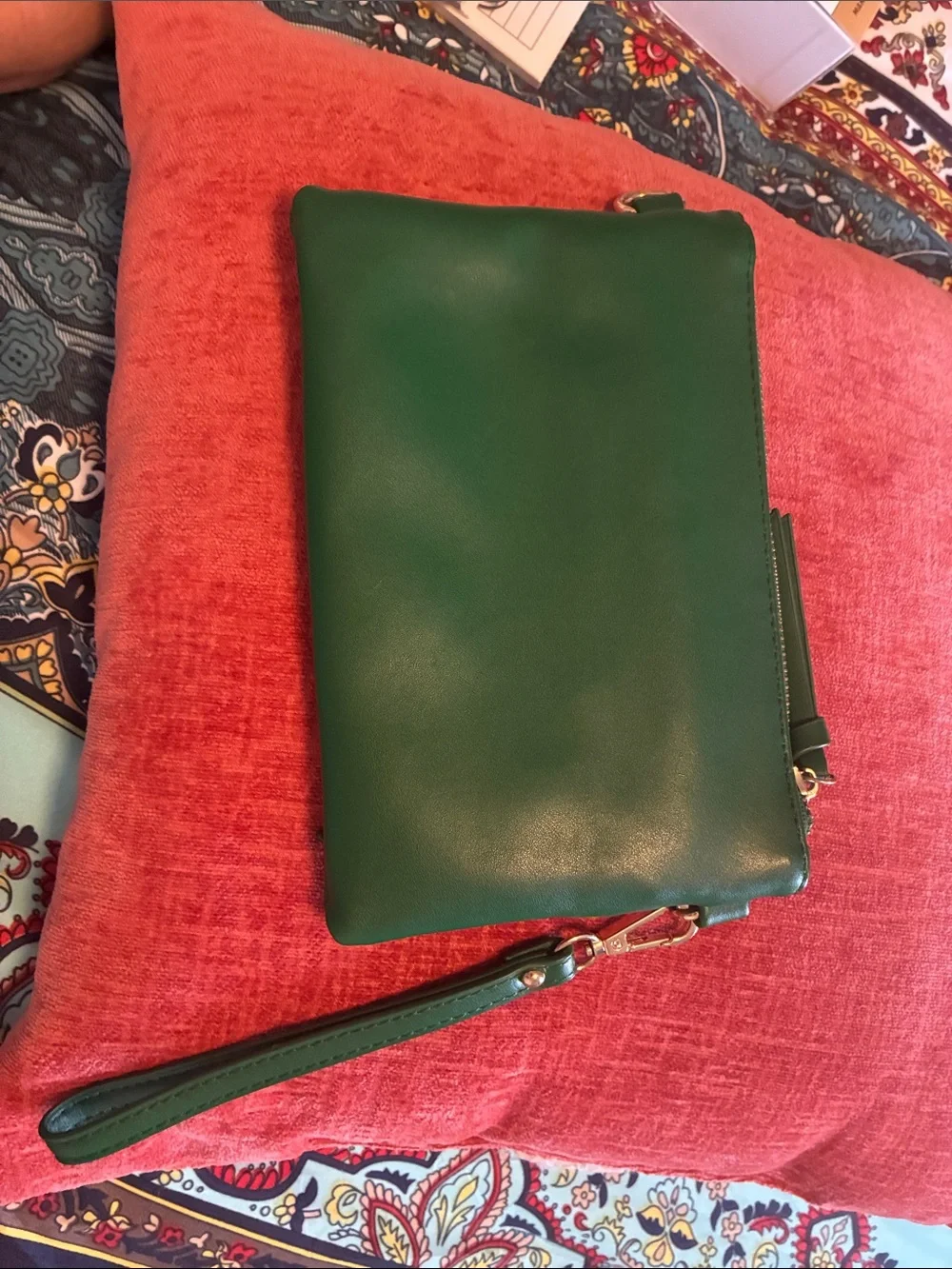 Green Women's Wristlet Clutch with Dual Zippers